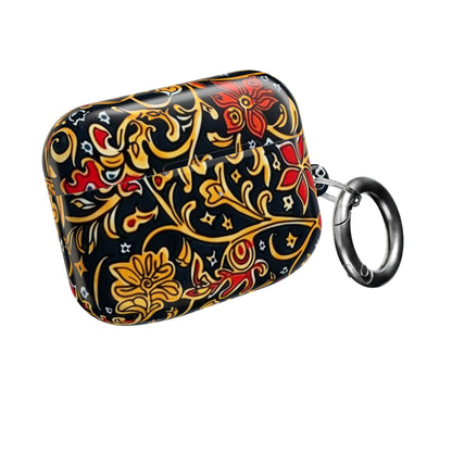Floral Baroque AirPod Case — Black, Gold & Red Ornate Pattern - DIGITAL X