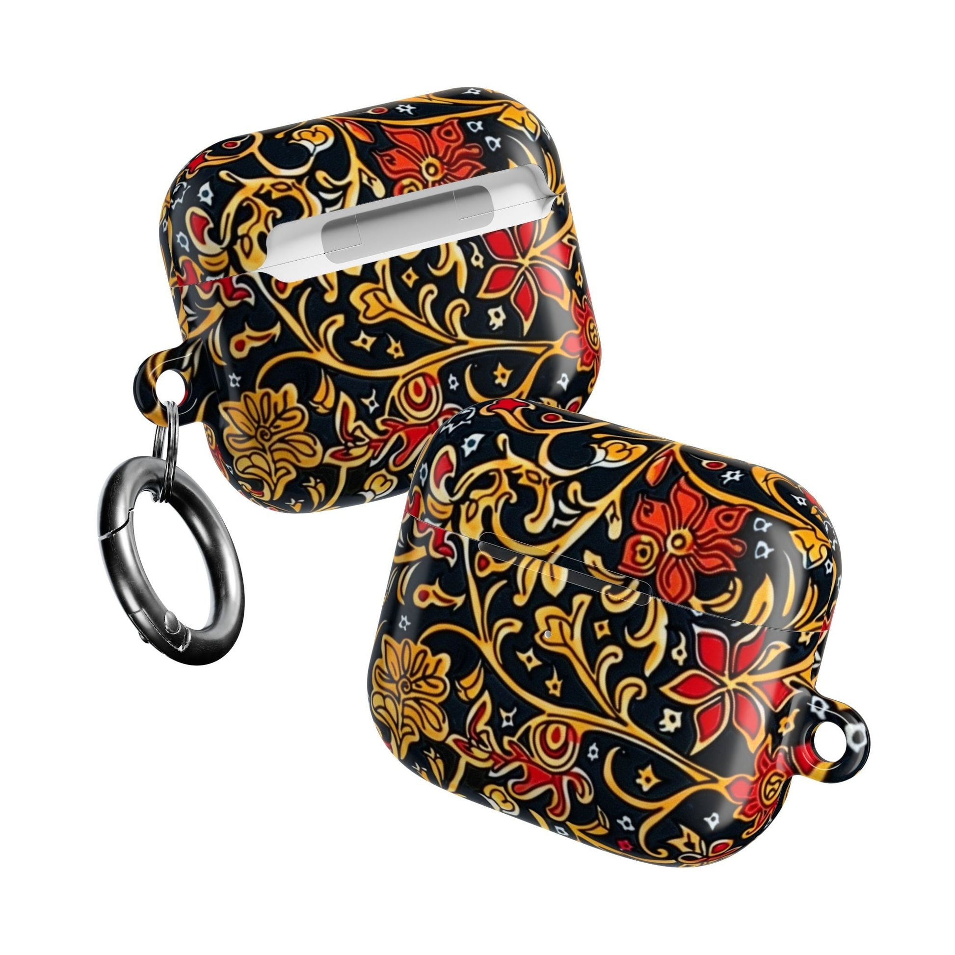 Floral Baroque AirPod Case — Black, Gold & Red Ornate Pattern - DIGITAL X