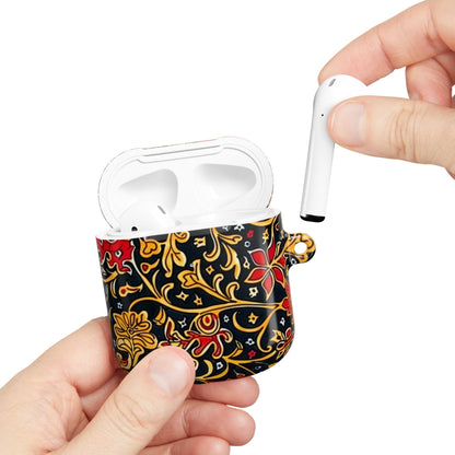 Floral Baroque AirPod Case — Black, Gold & Red Ornate Pattern - DIGITAL X