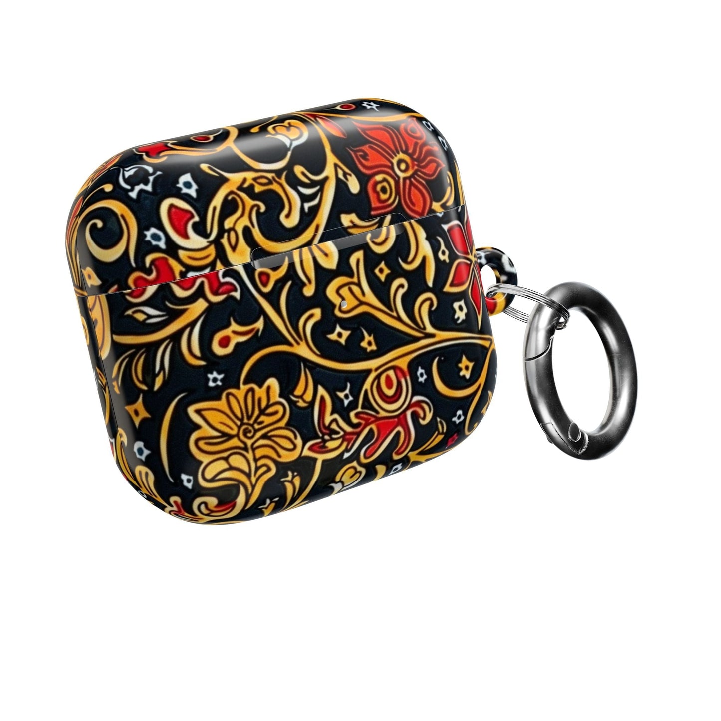 Floral Baroque AirPod Case — Black, Gold & Red Ornate Pattern - DIGITAL X