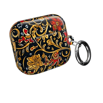 Floral Baroque AirPod Case — Black, Gold & Red Ornate Pattern - DIGITAL X