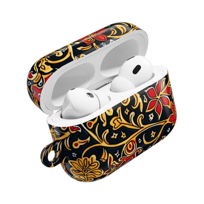 Floral Baroque AirPod Case — Black, Gold & Red Ornate Pattern - DIGITAL X