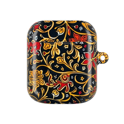 Floral Baroque AirPod Case — Black, Gold & Red Ornate Pattern - DIGITAL X
