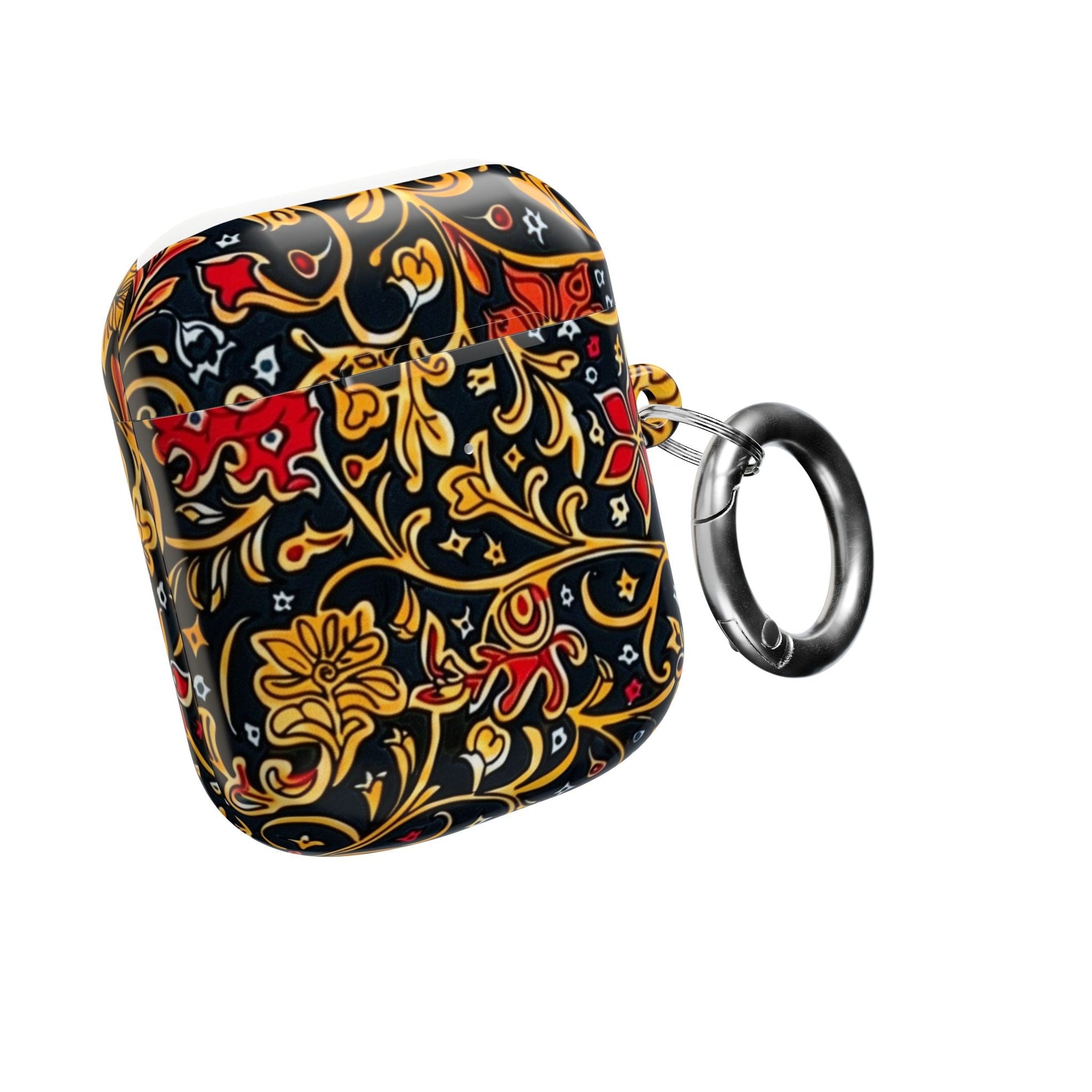 Floral Baroque AirPod Case — Black, Gold & Red Ornate Pattern - DIGITAL X