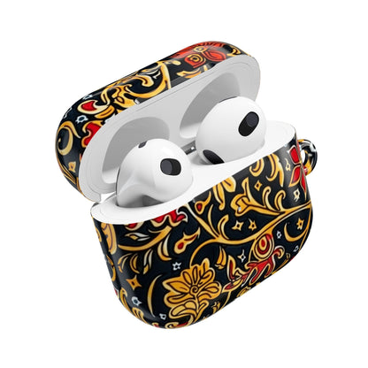 Floral Baroque AirPod Case — Black, Gold & Red Ornate Pattern - DIGITAL X
