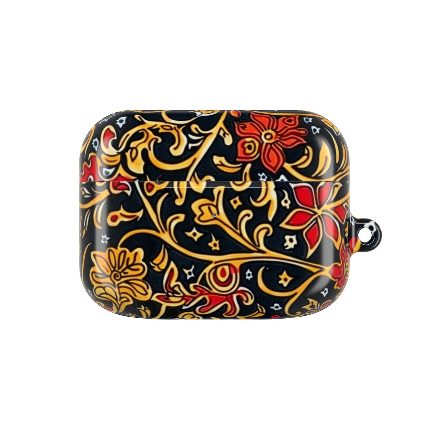 Floral Baroque AirPod Case — Black, Gold & Red Ornate Pattern - DIGITAL X