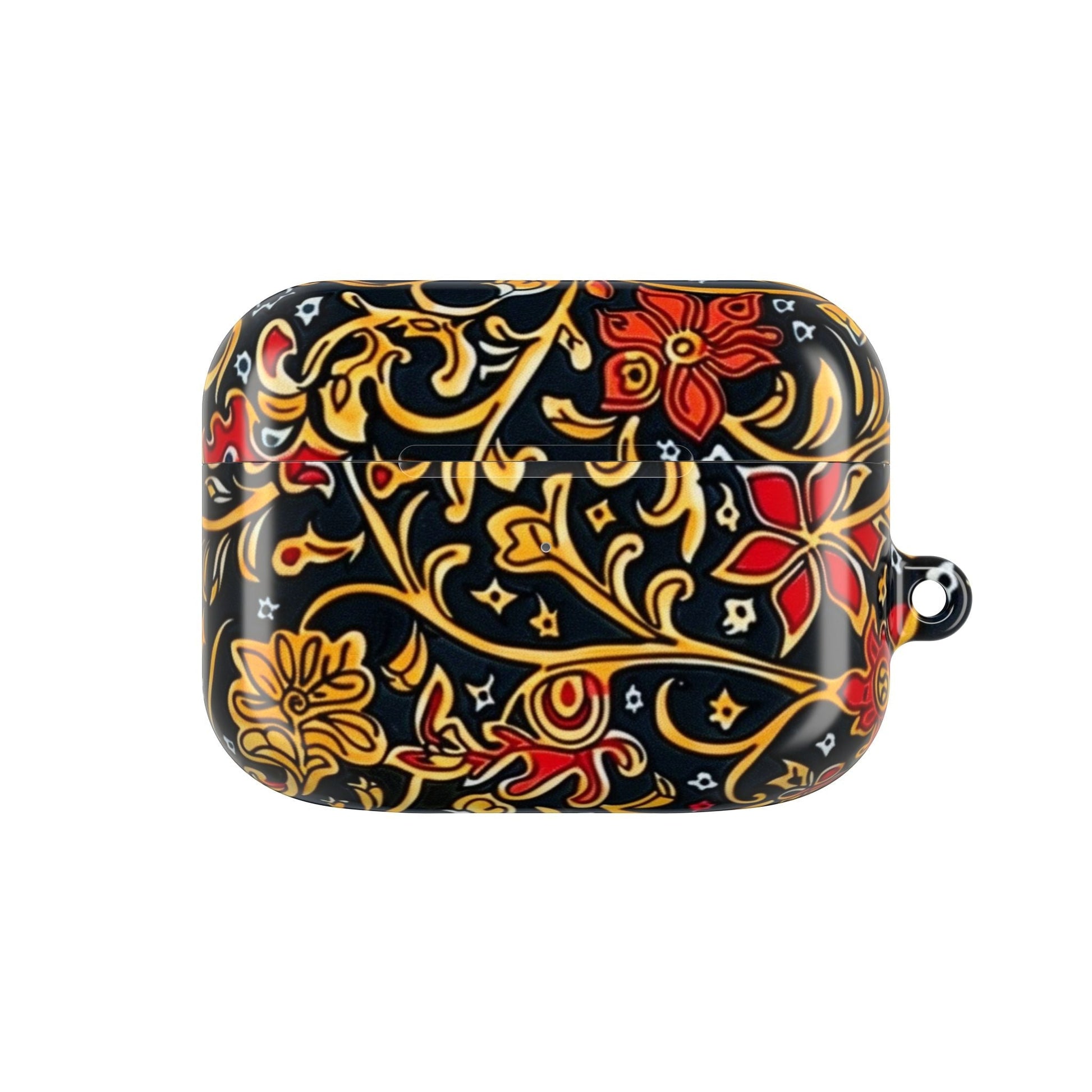 Floral Baroque AirPod Case — Black, Gold & Red Ornate Pattern - DIGITAL X
