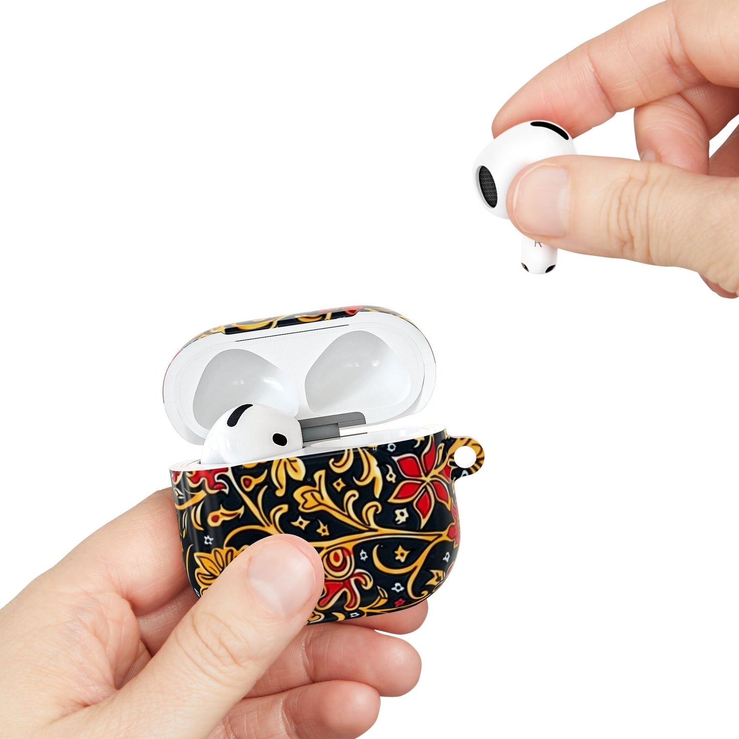 Floral Baroque AirPod Case — Black, Gold & Red Ornate Pattern - DIGITAL X
