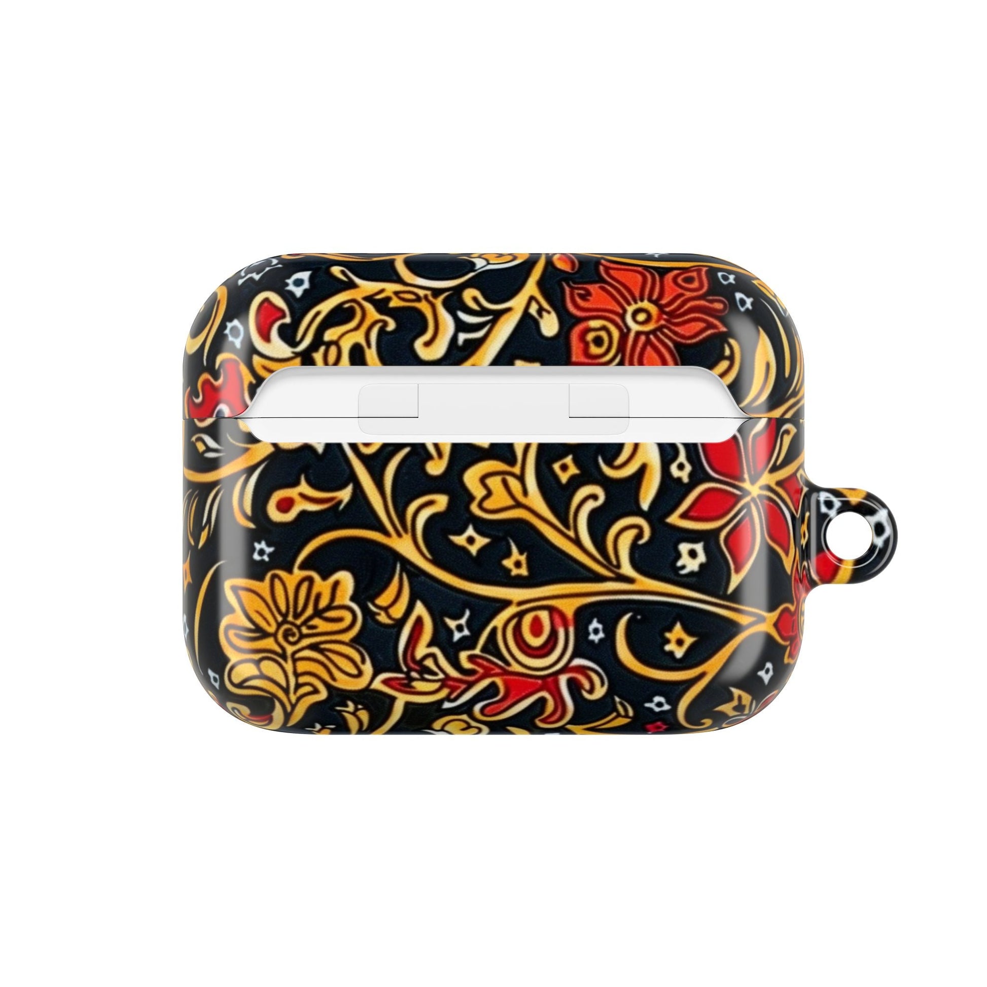 Floral Baroque AirPod Case — Black, Gold & Red Ornate Pattern - DIGITAL X