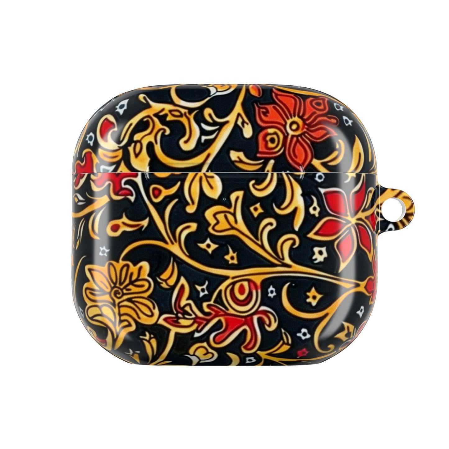 Floral Baroque AirPod Case — Black, Gold & Red Ornate Pattern - DIGITAL X