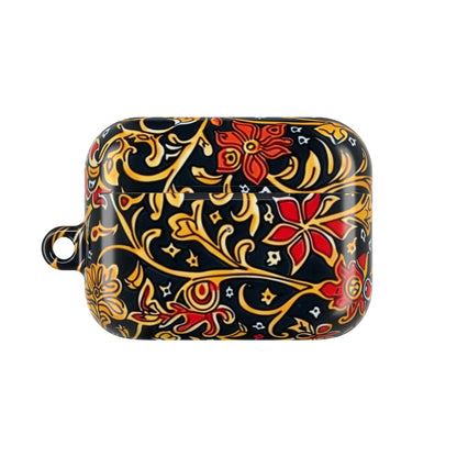 Floral Baroque AirPod Case — Black, Gold & Red Ornate Pattern - DIGITAL X