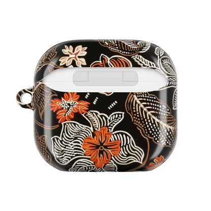 Floral Batik AirPod Case — Black & Orange Protective Earbud Cover - DIGITAL X