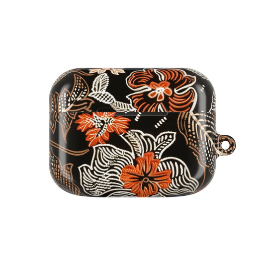 Floral Batik AirPod Case — Black & Orange Protective Earbud Cover - DIGITAL X