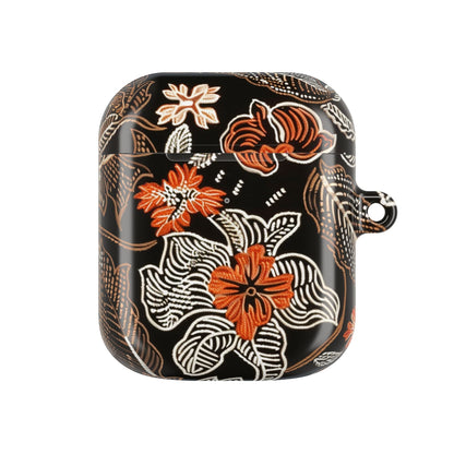 Floral Batik AirPod Case — Black & Orange Protective Earbud Cover - DIGITAL X