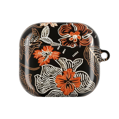 Floral Batik AirPod Case — Black & Orange Protective Earbud Cover - DIGITAL X