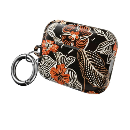 Floral Batik AirPod Case — Black & Orange Protective Earbud Cover - DIGITAL X