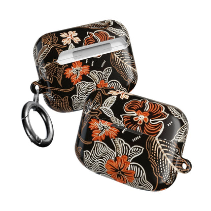 Floral Batik AirPod Case — Black & Orange Protective Earbud Cover - DIGITAL X