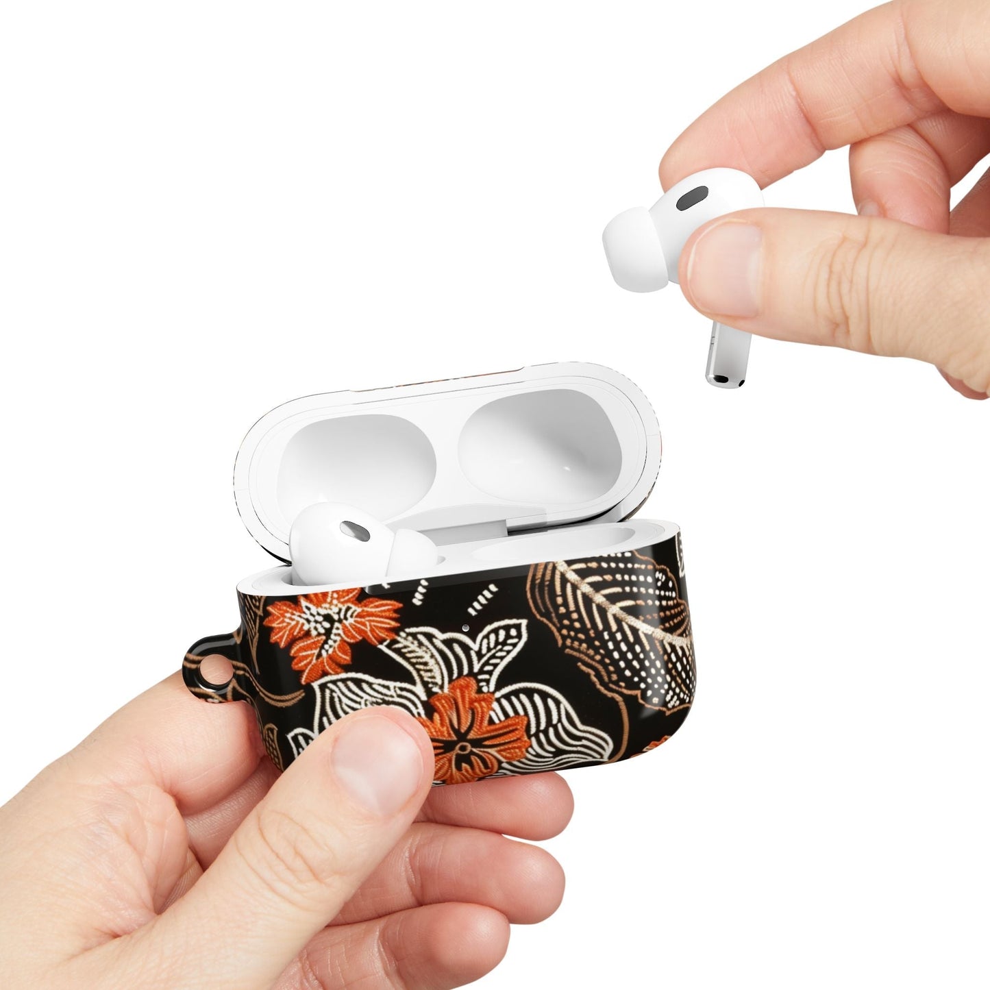Floral Batik AirPod Case — Black & Orange Protective Earbud Cover - DIGITAL X