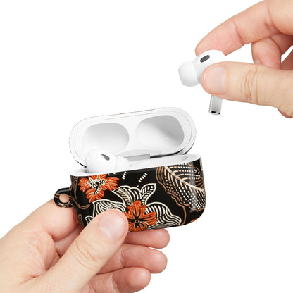 Floral Batik AirPod Case — Black & Orange Protective Earbud Cover - DIGITAL X
