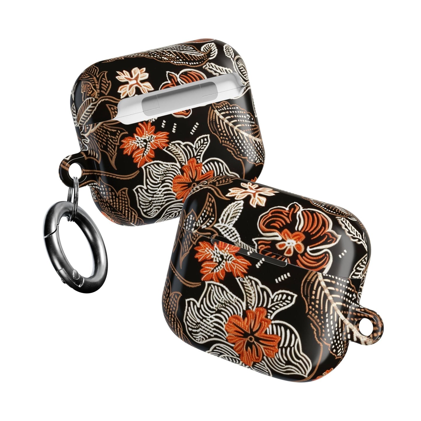 Floral Batik AirPod Case — Black & Orange Protective Earbud Cover - DIGITAL X