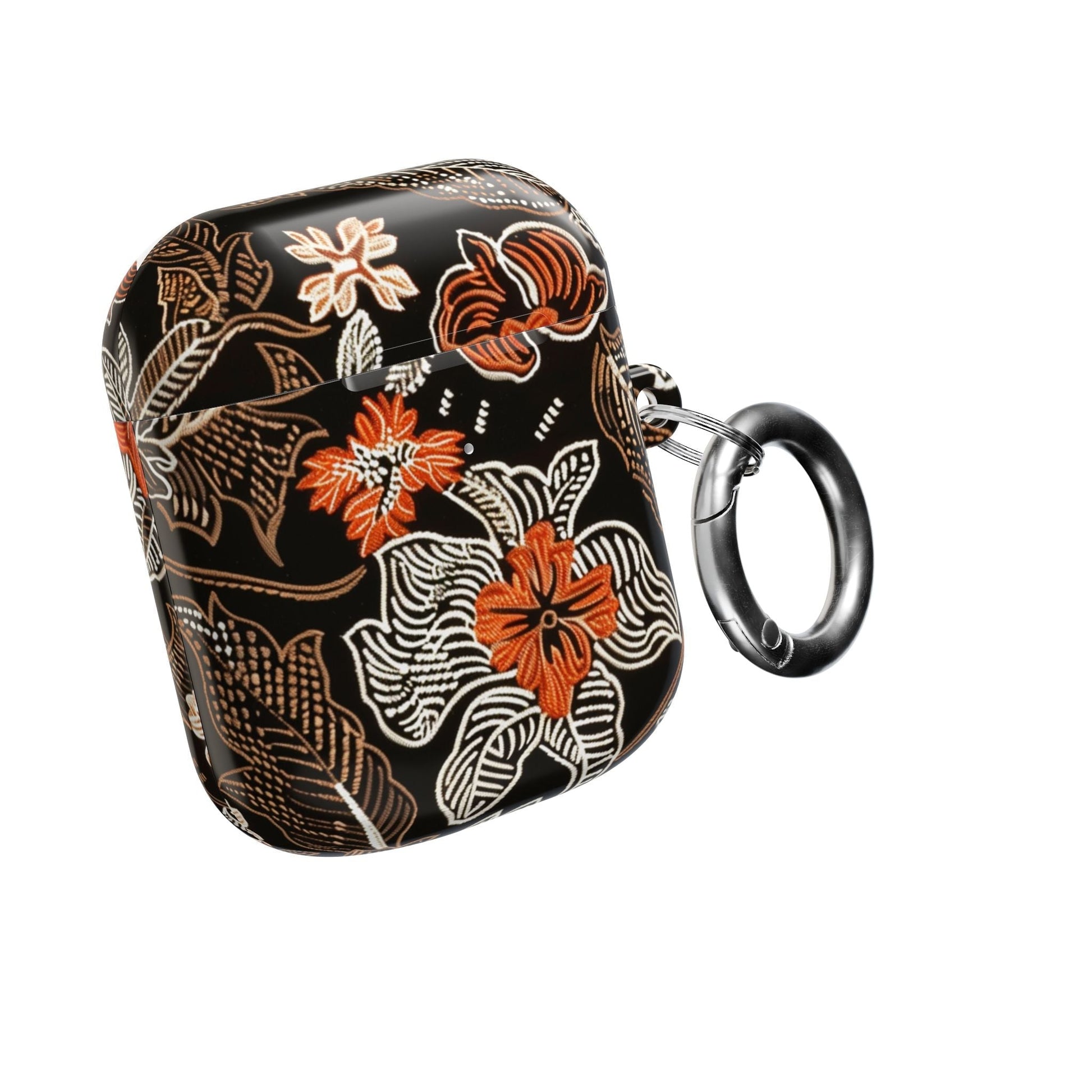 Floral Batik AirPod Case — Black & Orange Protective Earbud Cover - DIGITAL X