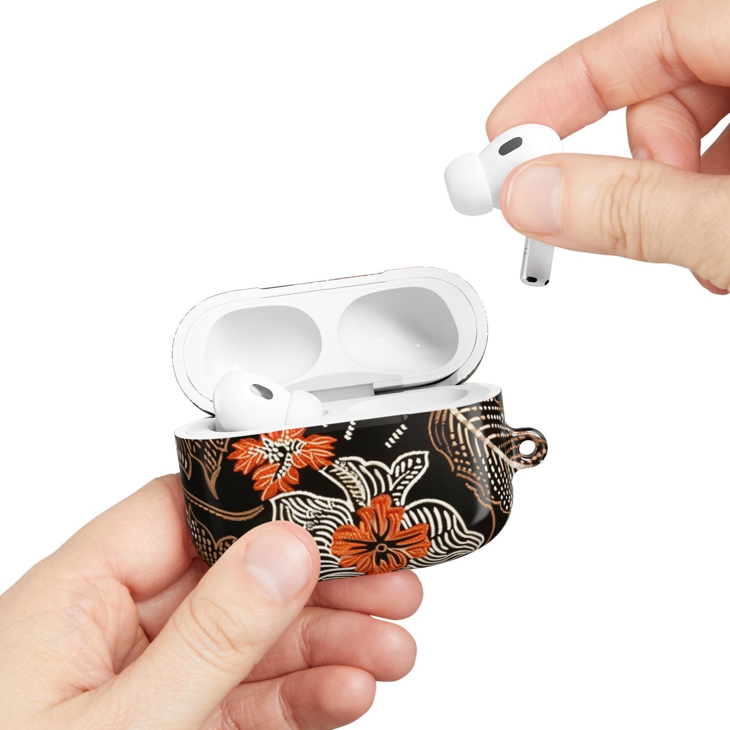 Floral Batik AirPod Case — Black & Orange Protective Earbud Cover - DIGITAL X