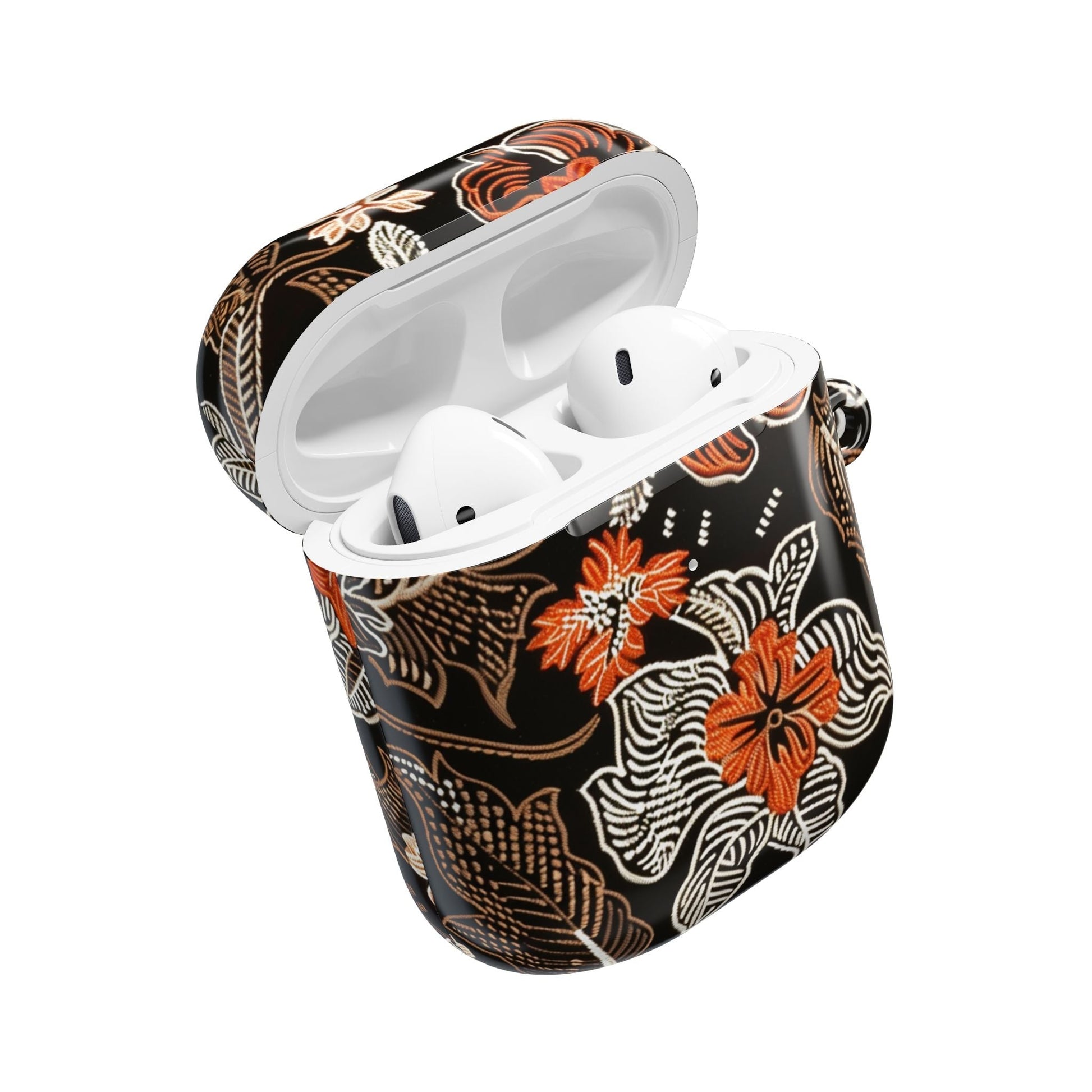 Floral Batik AirPod Case — Black & Orange Protective Earbud Cover - DIGITAL X