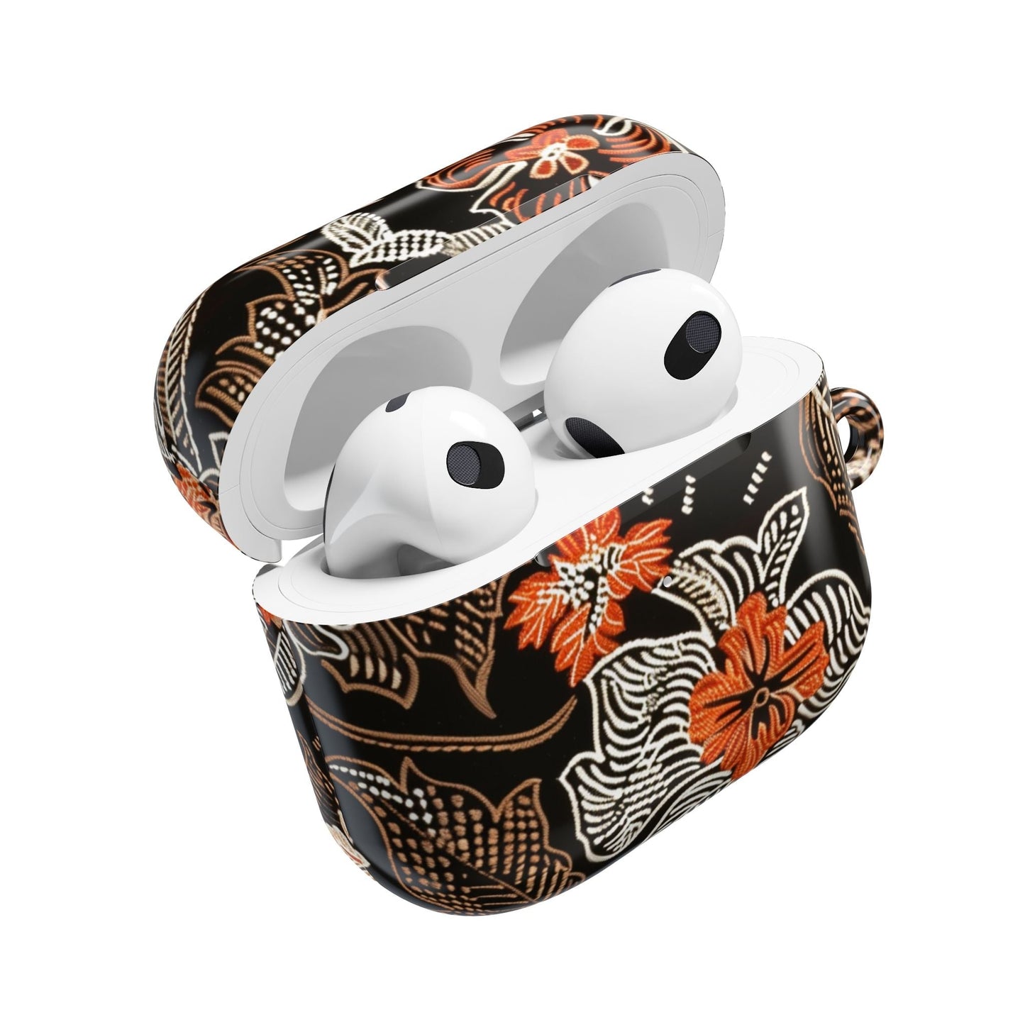 Floral Batik AirPod Case — Black & Orange Protective Earbud Cover - DIGITAL X
