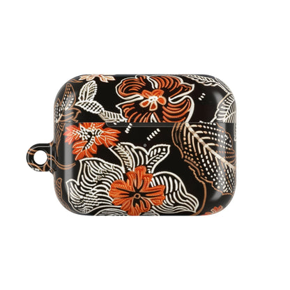 Floral Batik AirPod Case — Black & Orange Protective Earbud Cover - DIGITAL X