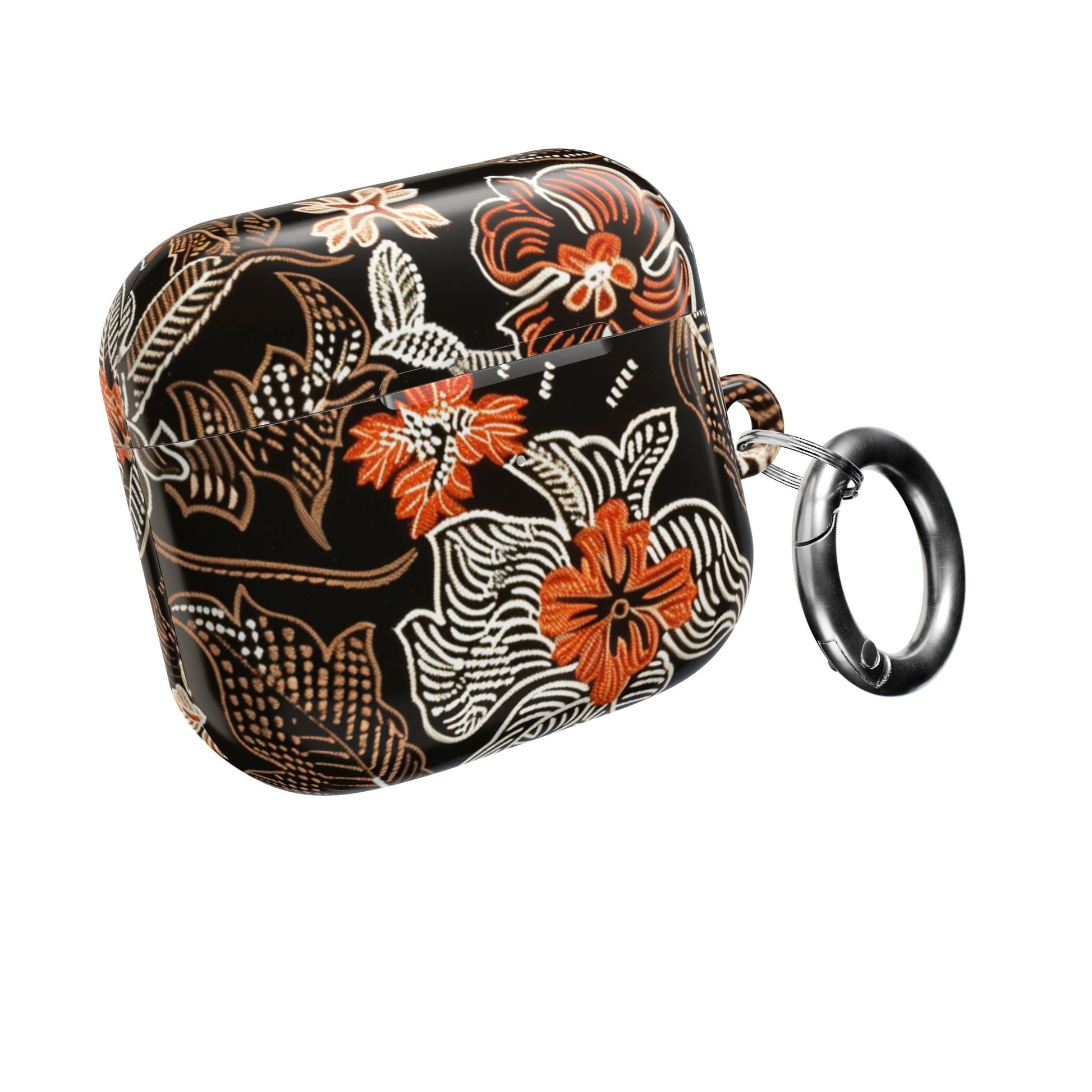 Floral Batik AirPod Case — Black & Orange Protective Earbud Cover - DIGITAL X