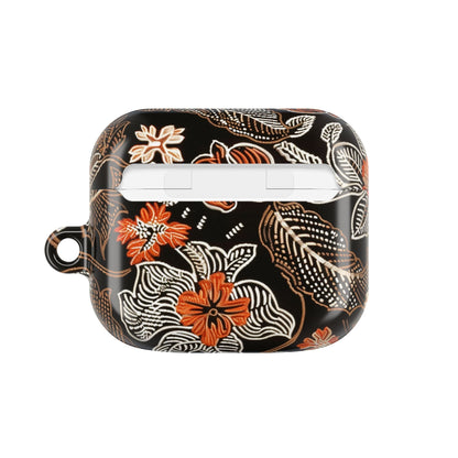 Floral Batik AirPod Case — Black & Orange Protective Earbud Cover - DIGITAL X
