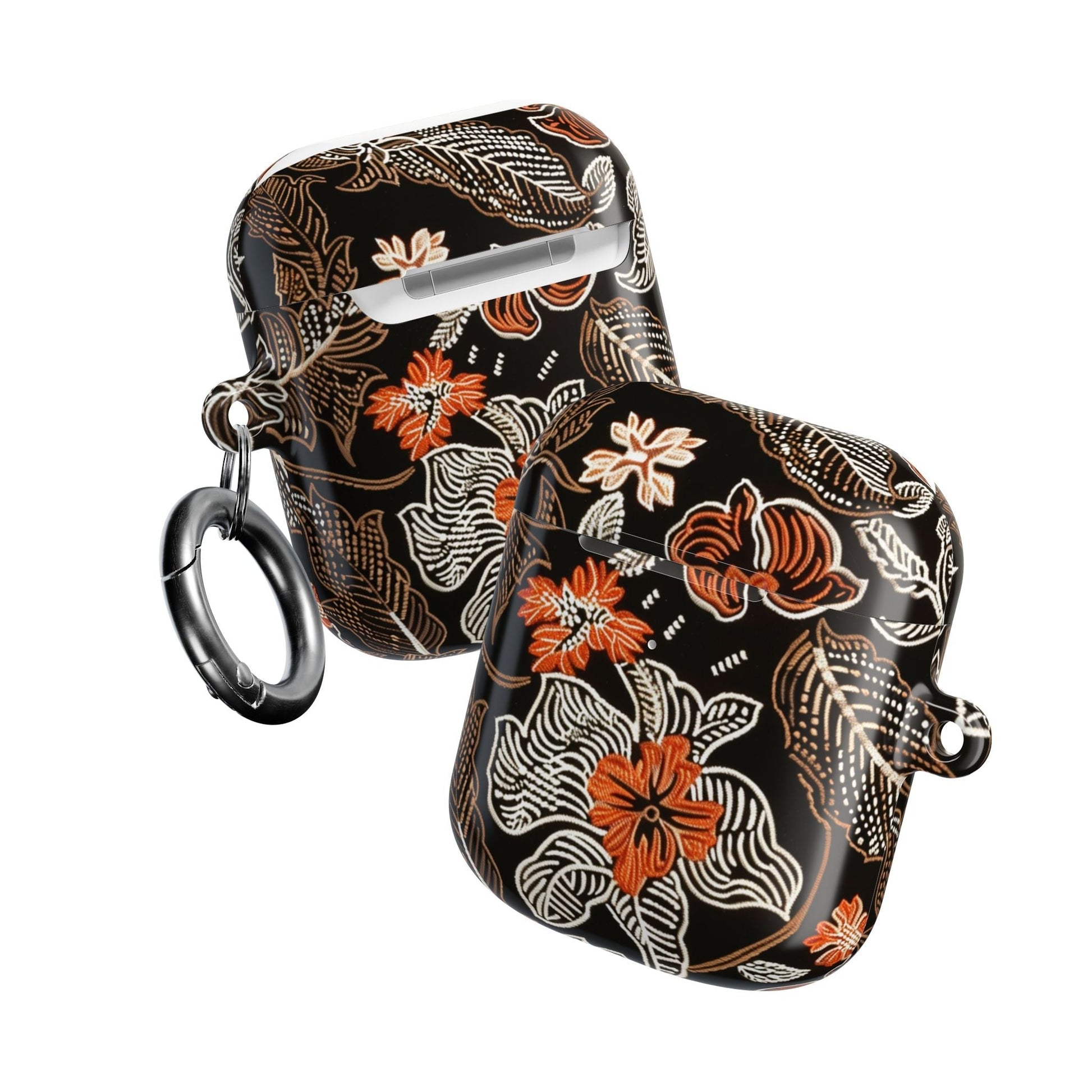 Floral Batik AirPod Case — Black & Orange Protective Earbud Cover - DIGITAL X
