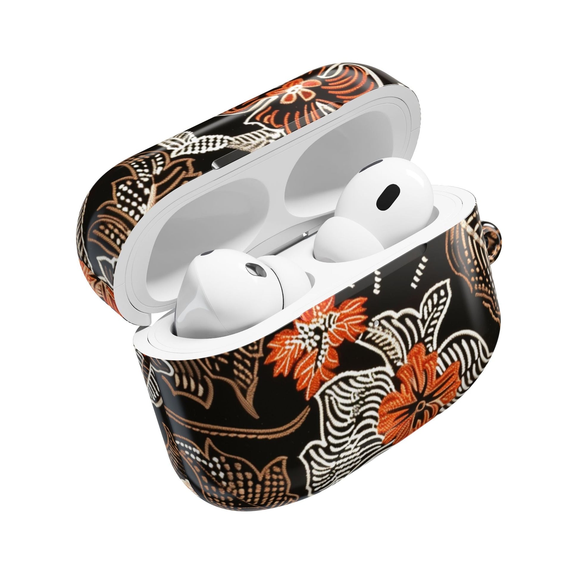 Floral Batik AirPod Case — Black & Orange Protective Earbud Cover - DIGITAL X