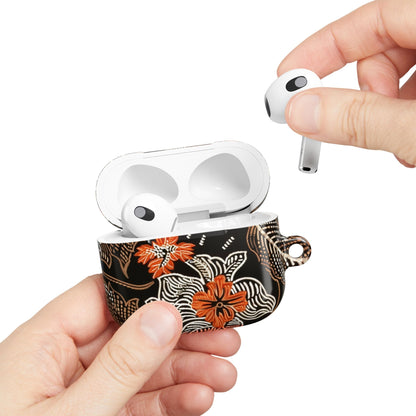 Floral Batik AirPod Case — Black & Orange Protective Earbud Cover - DIGITAL X