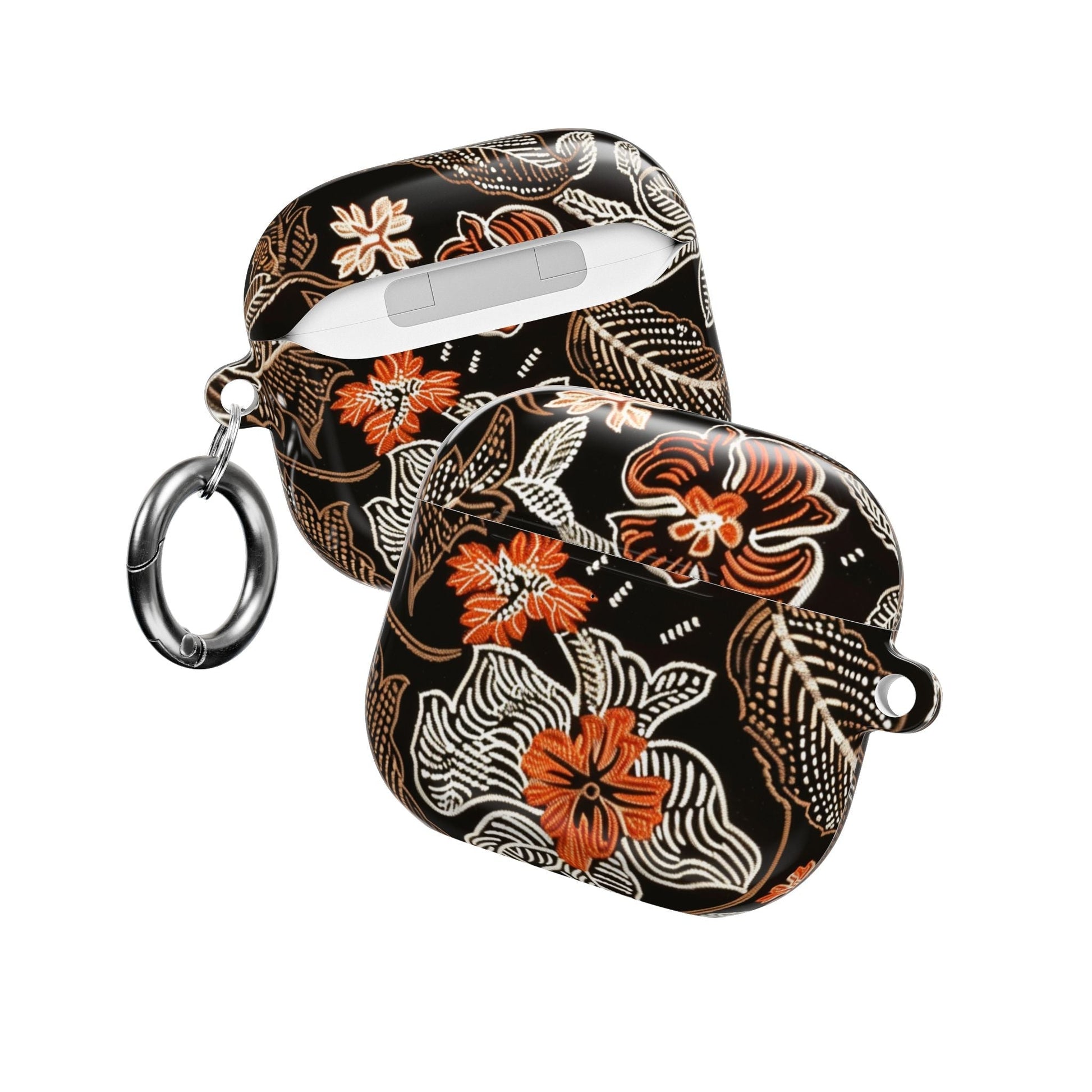 Floral Batik AirPod Case — Black & Orange Protective Earbud Cover - DIGITAL X