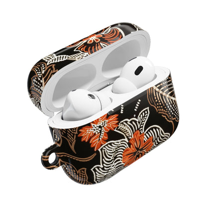 Floral Batik AirPod Case — Black & Orange Protective Earbud Cover - DIGITAL X