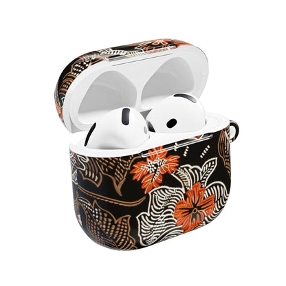 Floral Batik AirPod Case — Black & Orange Protective Earbud Cover - DIGITAL X