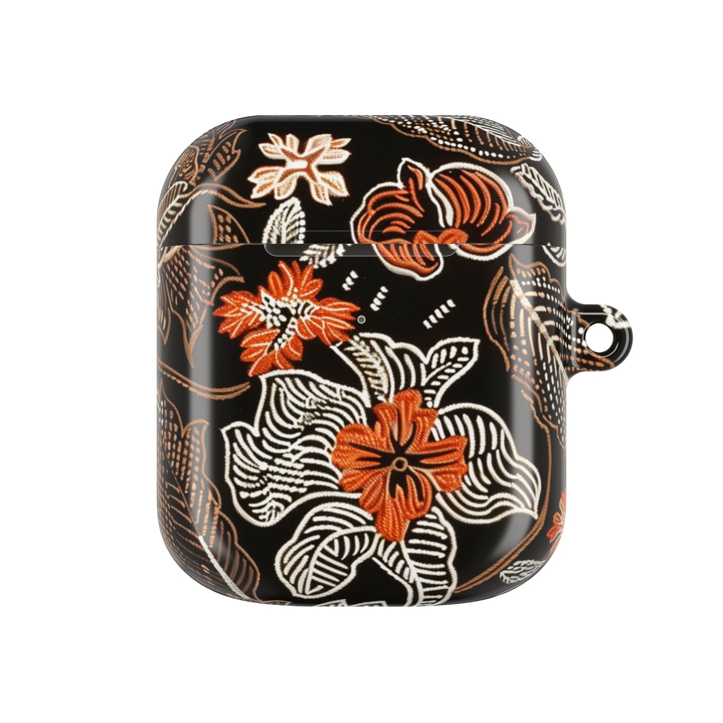 Floral Batik AirPod Case — Black & Orange Protective Earbud Cover - DIGITAL X