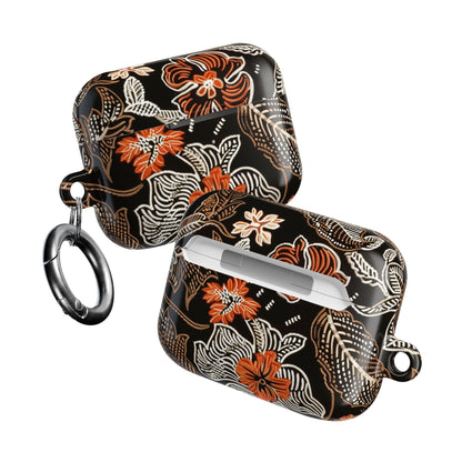 Floral Batik AirPod Case — Black & Orange Protective Earbud Cover - DIGITAL X
