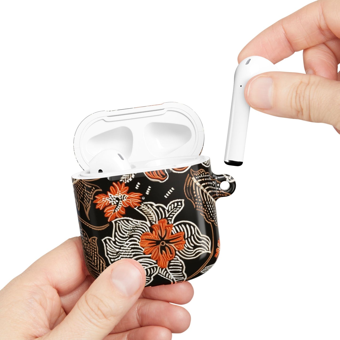 Floral Batik AirPod Case — Black & Orange Protective Earbud Cover - DIGITAL X