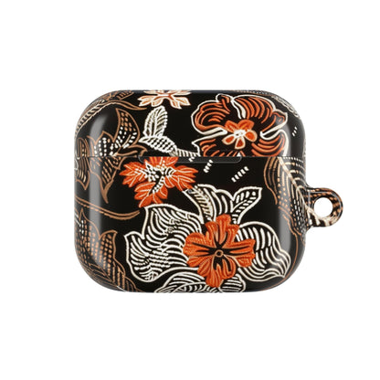 Floral Batik AirPod Case — Black & Orange Protective Earbud Cover - DIGITAL X