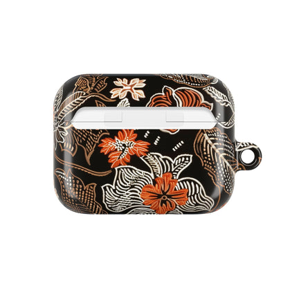 Floral Batik AirPod Case — Black & Orange Protective Earbud Cover - DIGITAL X