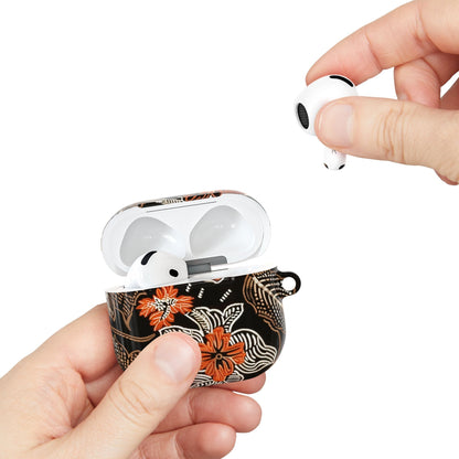 Floral Batik AirPod Case — Black & Orange Protective Earbud Cover - DIGITAL X