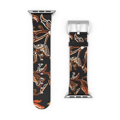 Floral Batik Leather Watch Band — Black & Copper Patterned Apple Watch Strap - DIGITAL X
