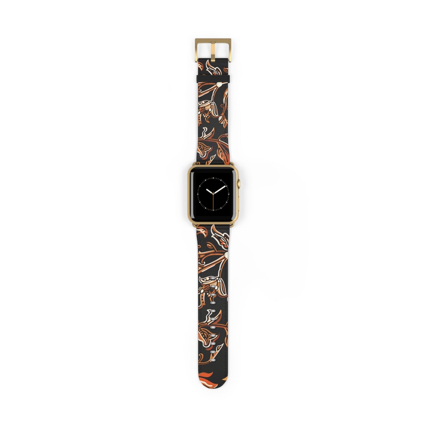 Floral Batik Leather Watch Band — Black & Copper Patterned Apple Watch Strap - DIGITAL X