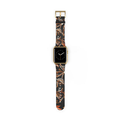 Floral Batik Leather Watch Band — Black & Copper Patterned Apple Watch Strap - DIGITAL X