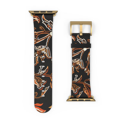 Floral Batik Leather Watch Band — Black & Copper Patterned Apple Watch Strap - DIGITAL X