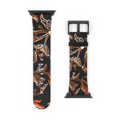 Floral Batik Leather Watch Band — Black & Copper Patterned Apple Watch Strap - DIGITAL X