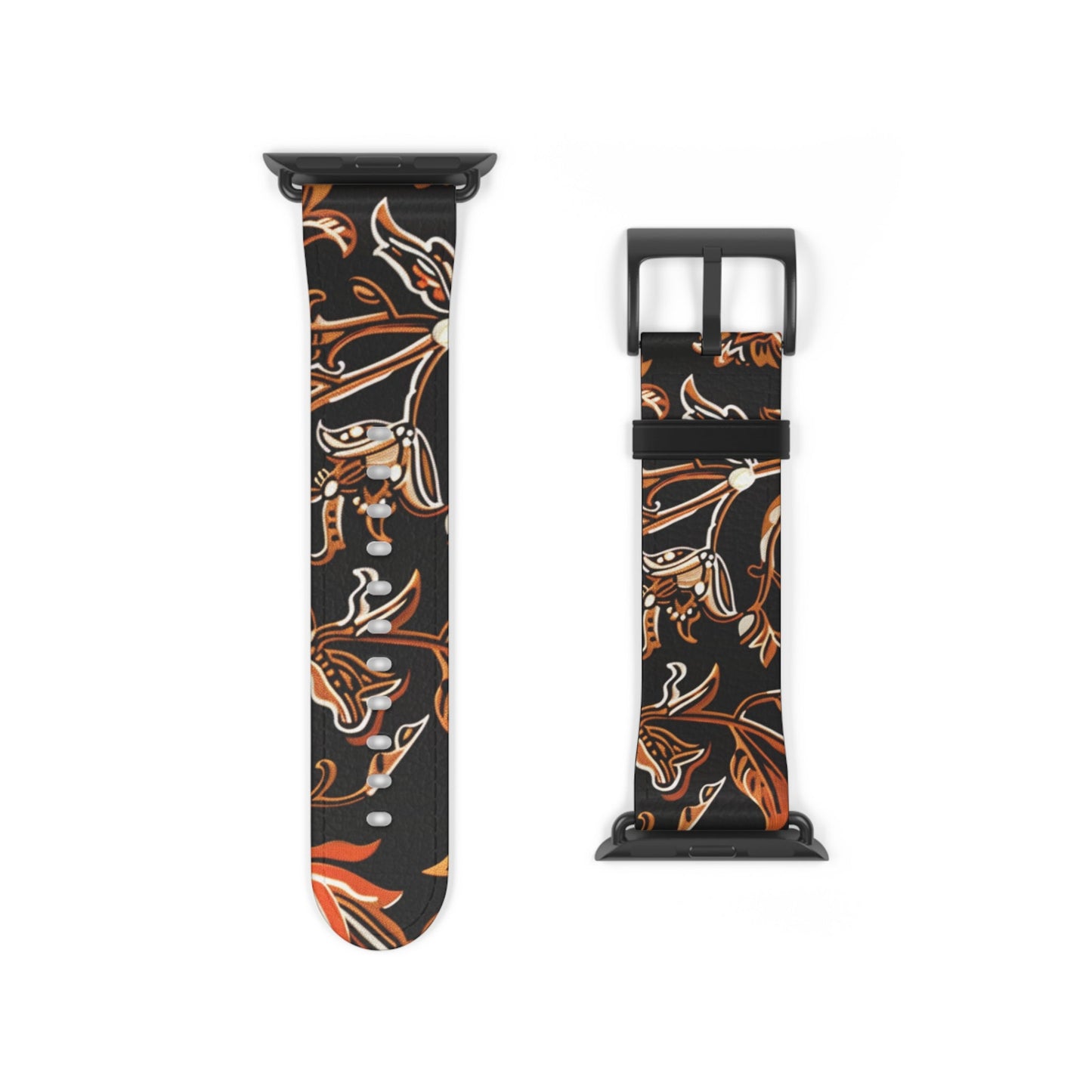 Floral Batik Leather Watch Band — Black & Copper Patterned Apple Watch Strap - DIGITAL X