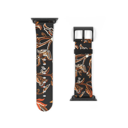 Floral Batik Leather Watch Band — Black & Copper Patterned Apple Watch Strap - DIGITAL X
